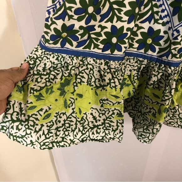 Go Softly Green Blue Floral Beaded Patio Dress Muumuu | Small/Medium - Picture 5 of 11